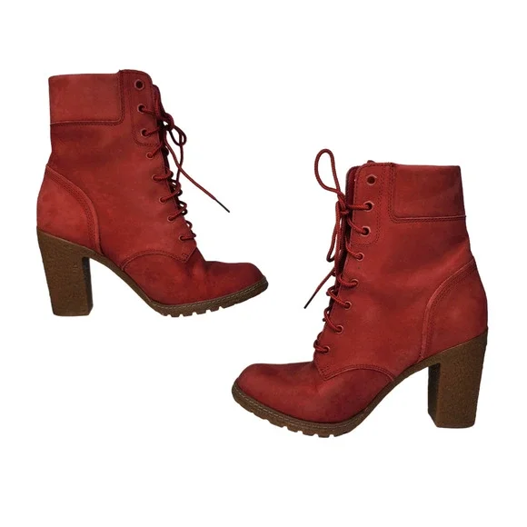 Timberland Boots Womens Dark Red Maroon Burgundy Suede Heeled